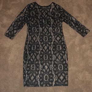 Black & Nude Lined 3/4 Sleeve Lace Formal Mini Dress